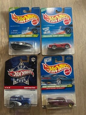 Hot Wheels Treasure Hunt 4-Pack Die-Cast Cars - Blue, Red, Black, Purple